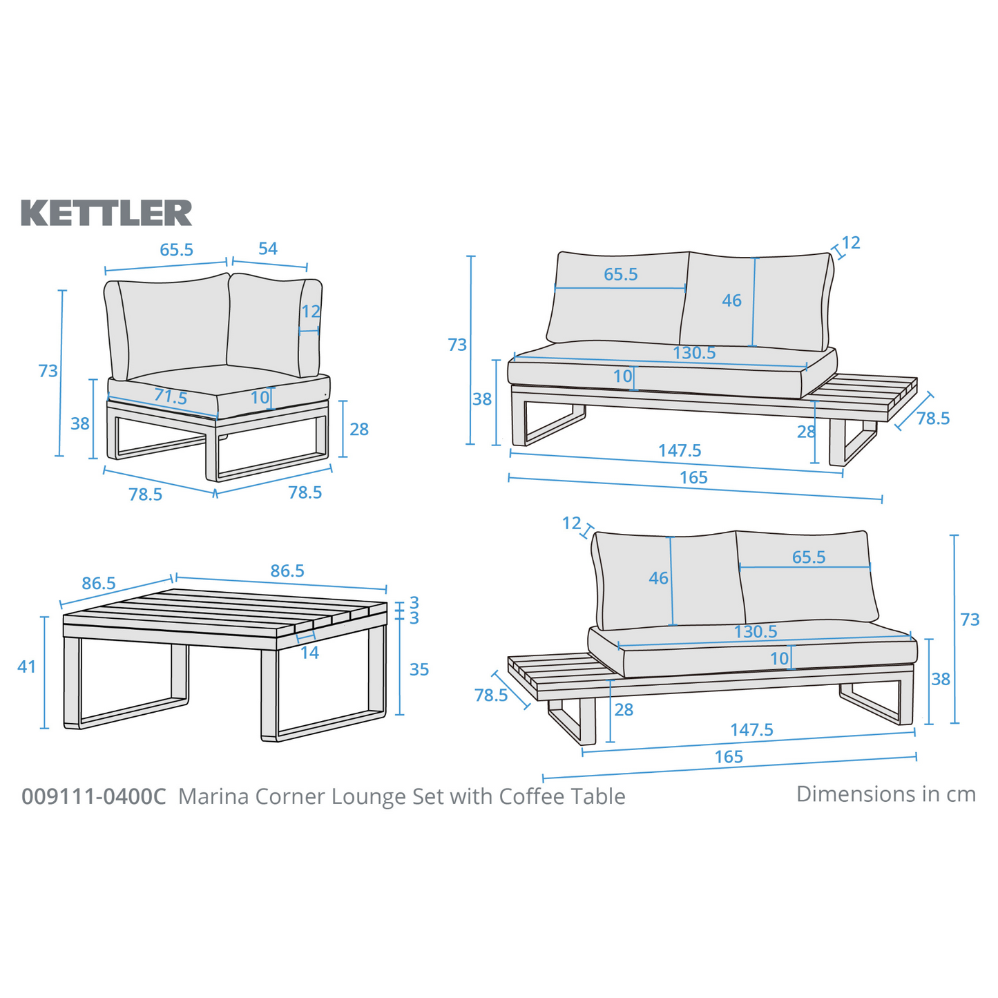 Kettler Marina Corner Lounge with Coffee Table Garden Furniture Set