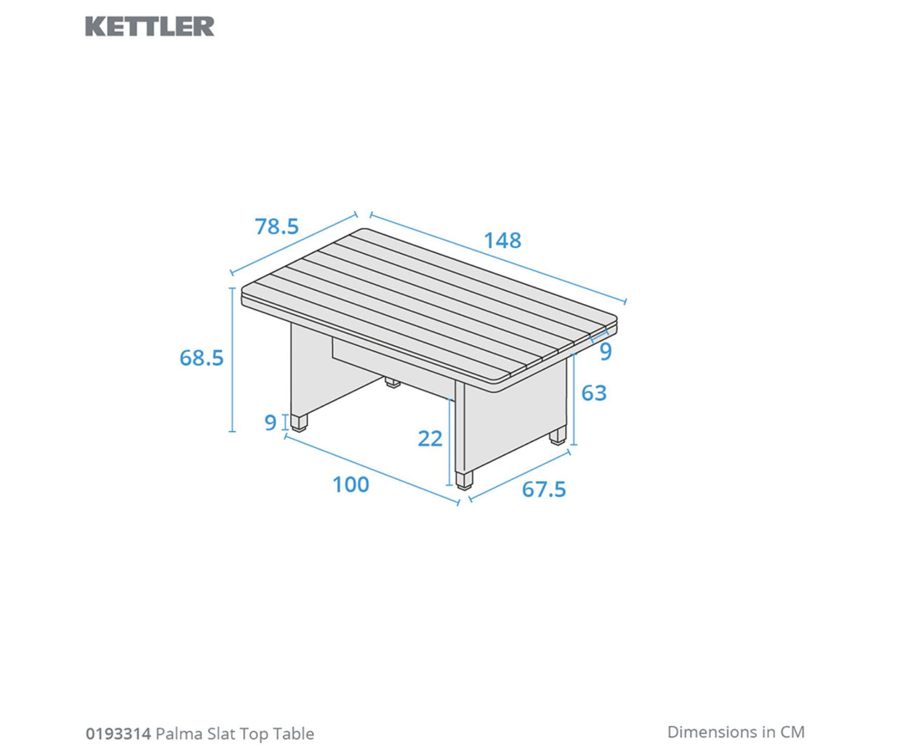Kettler Palma Table Dark Oak Slat Top - Oyster