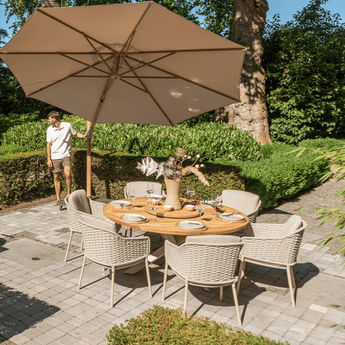 4SO Eros Outdoor 6 Seat Dining Set with Prado 160cm Teak Round Table with Lazy Susan
