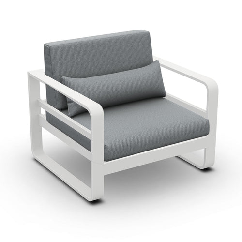 Jati & Kebon Coral Aluminium Garden Armchair - White Frame - Grey Sunbrella Cushions