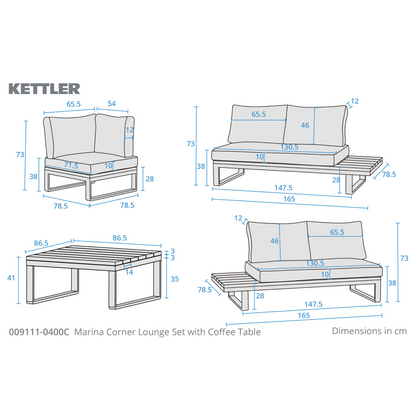 Kettler Marina Corner Lounge with Coffee Table Garden Furniture Set