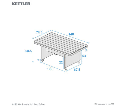 Kettler Palma Table Dark Oak Slat Top - Oyster